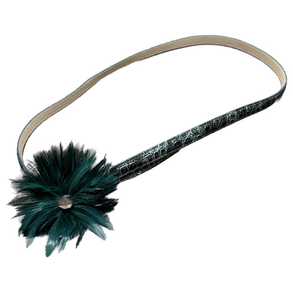 Loft dark emerald green croc print patent leather feather rhinestone buckle
